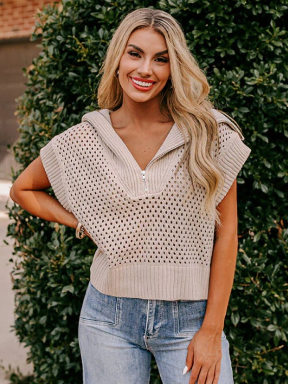 Oatmeal Knit Top Large